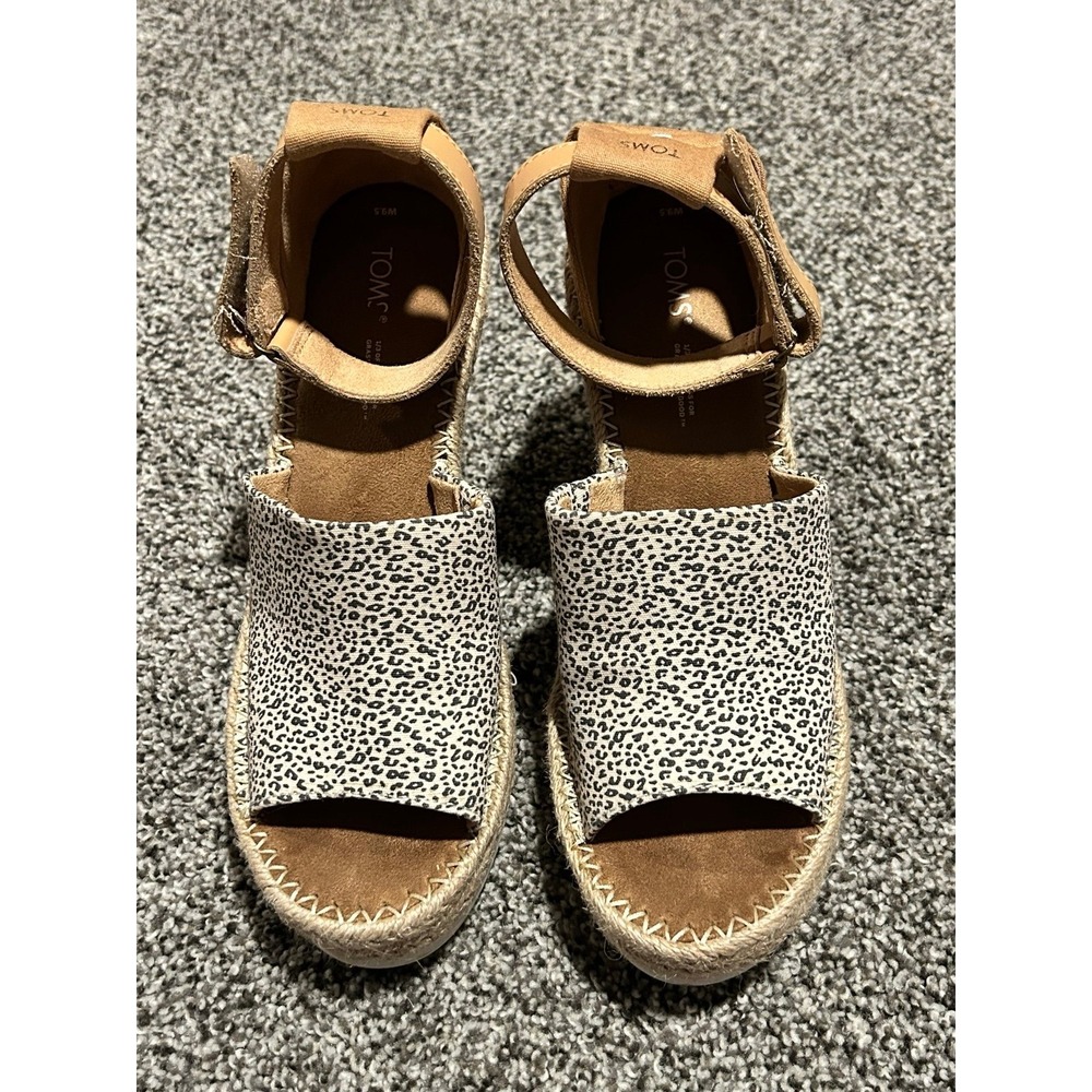TOMS sandals size 9.5 women's Espadrilles tweed black white wedge‎